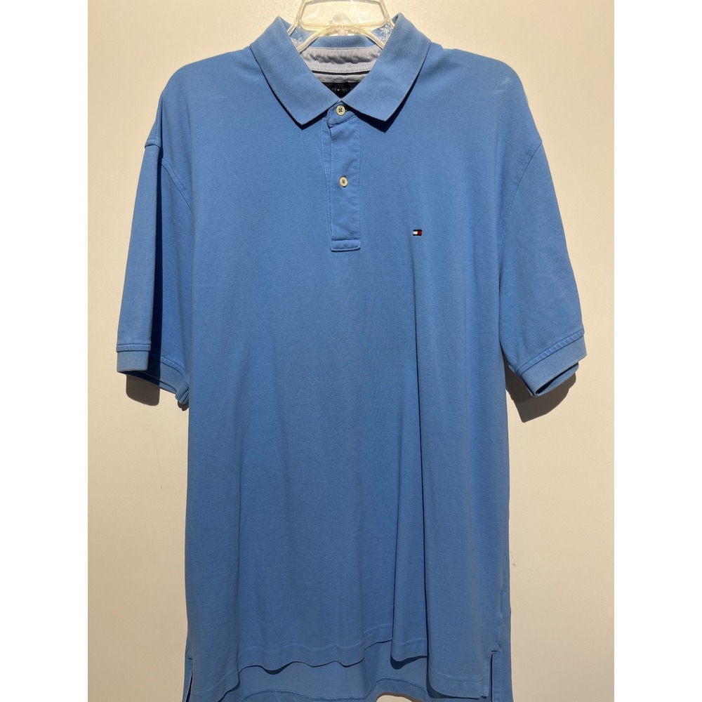 Tommy Hilfiger Mens XL Light Blue Short‎ Sleeve Pique Polo Shirt Logo XL